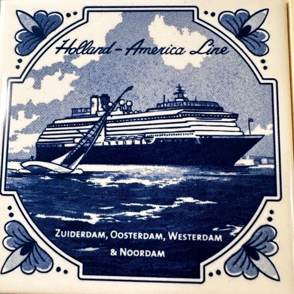 Holland America Line Coaster Ceramic Tiles Amsterdam Vintage Royal Goedewaagen - Picture 3 of 14